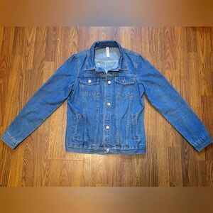 Davids Bridal Denim Jean Jacket Size Small Blue Floral Embroidered Button Up